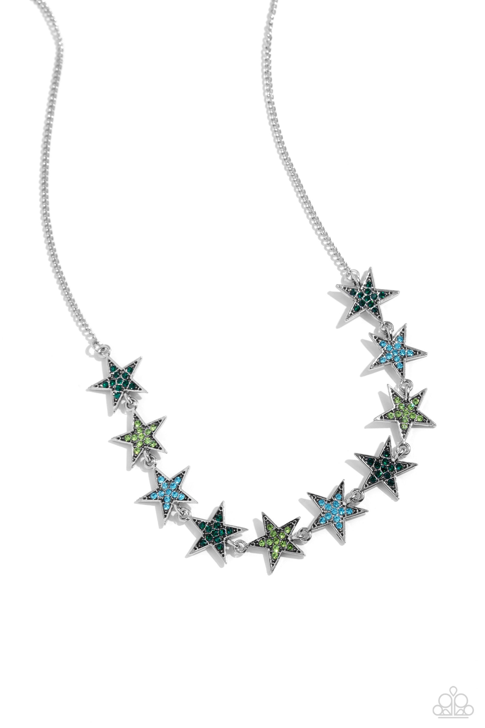 Star Quality Sensation Green Rhinestone Necklace - Paparazzi Accessories- lightbox - CarasShop.com - Paparazzi Jewelry by Cara Jewels