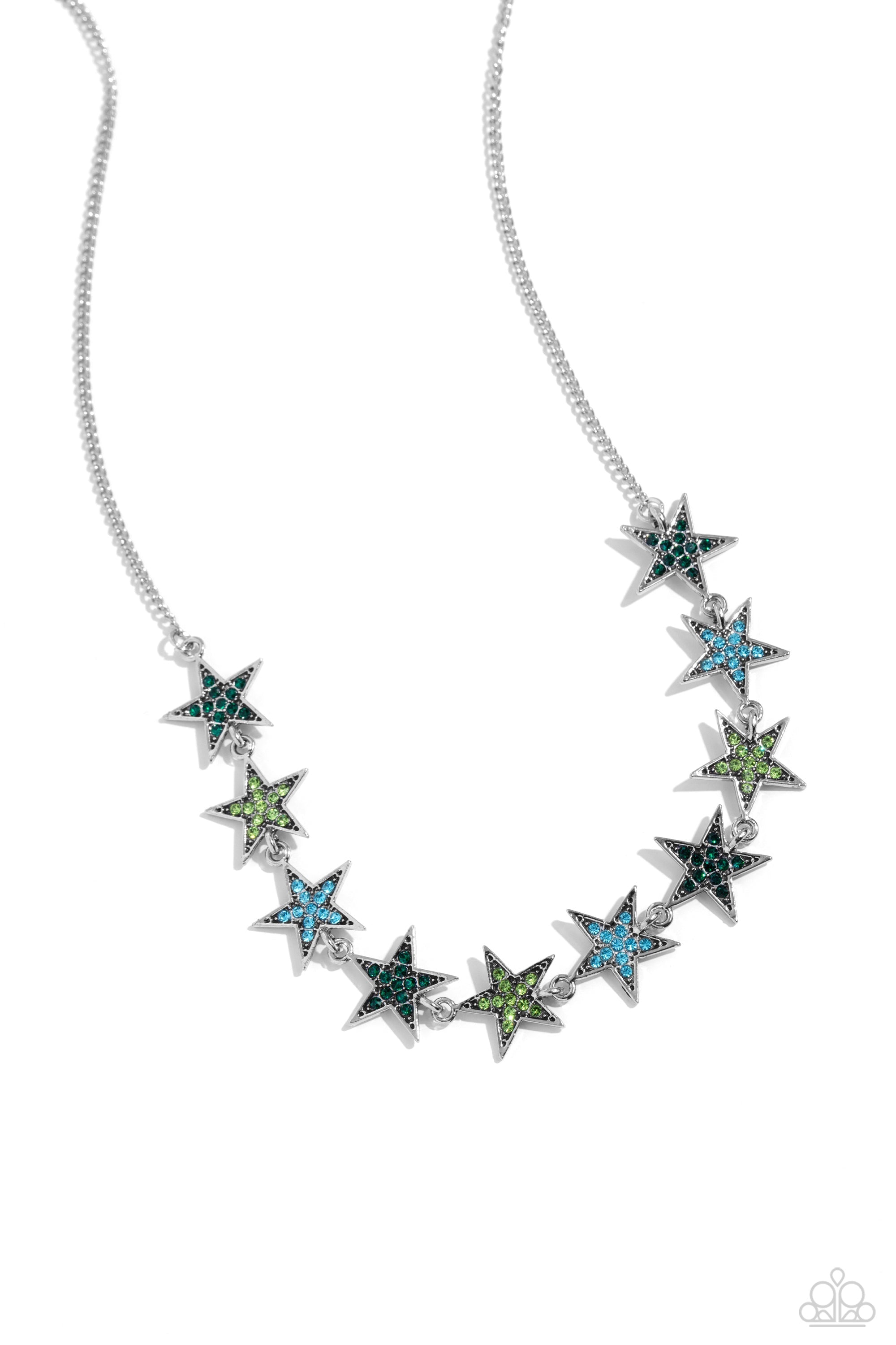 Star Quality Sensation Green Rhinestone Necklace - Paparazzi Accessories- lightbox - CarasShop.com - Paparazzi Jewelry by Cara Jewels