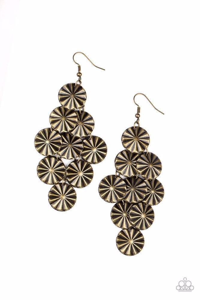 Star Spangled Shine Brass Earrings - Paparazzi Accessories- lightbox - CarasShop.com - Paparazzi Jewelry by Cara Jewels