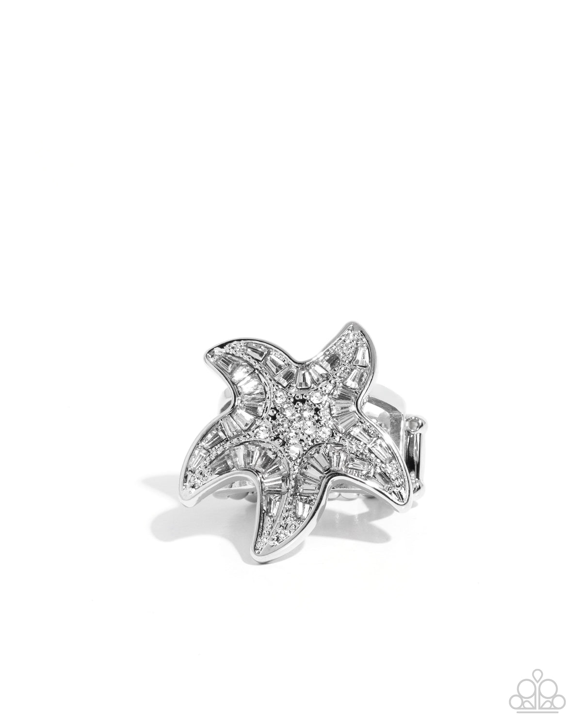 Starfish Scope White Rhinestone Ring - Paparazzi Accessories- lightbox - CarasShop.com - Paparazzi Jewelry by Cara Jewels