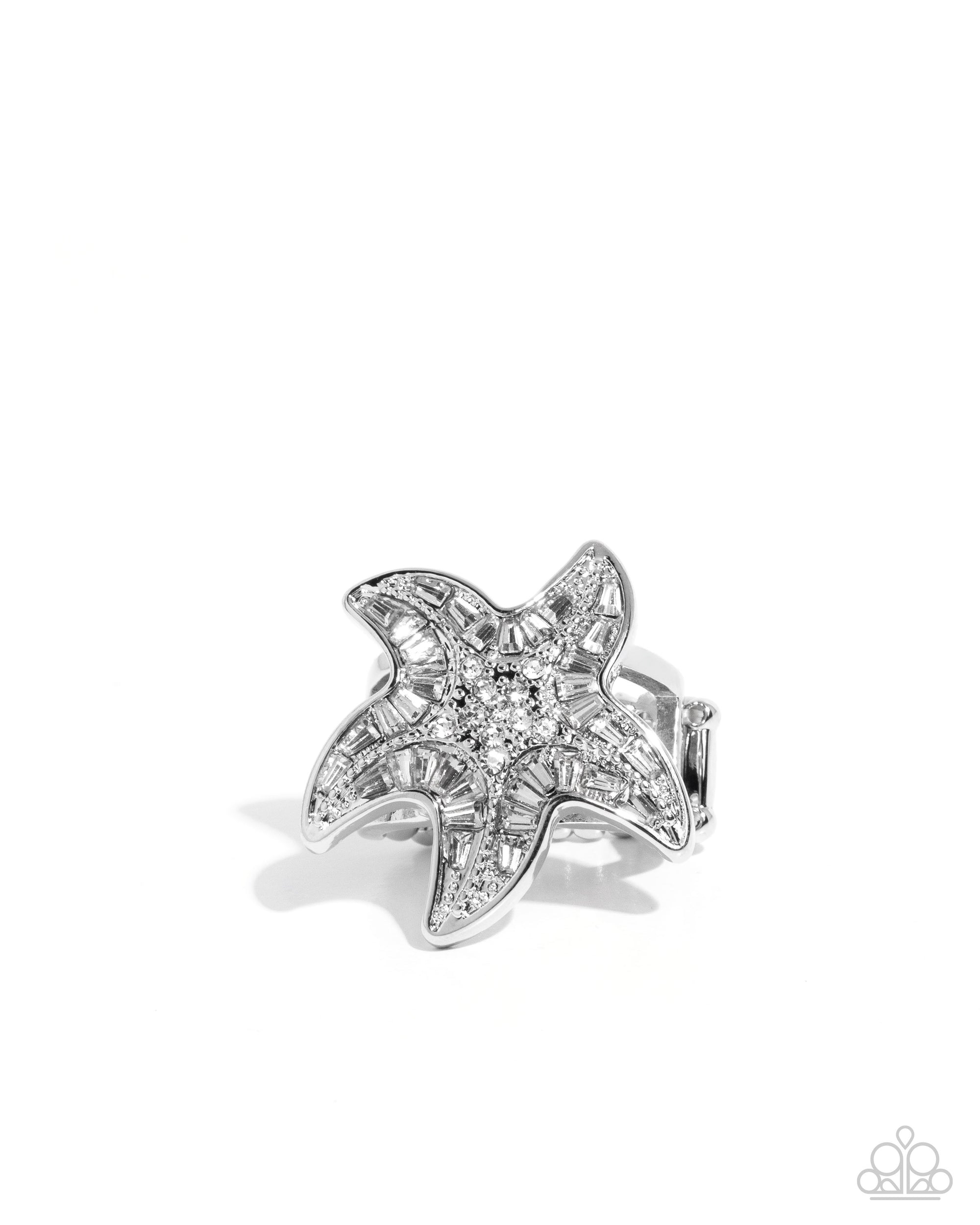 Starfish Scope White Rhinestone Ring - Paparazzi Accessories- lightbox - CarasShop.com - Paparazzi Jewelry by Cara Jewels
