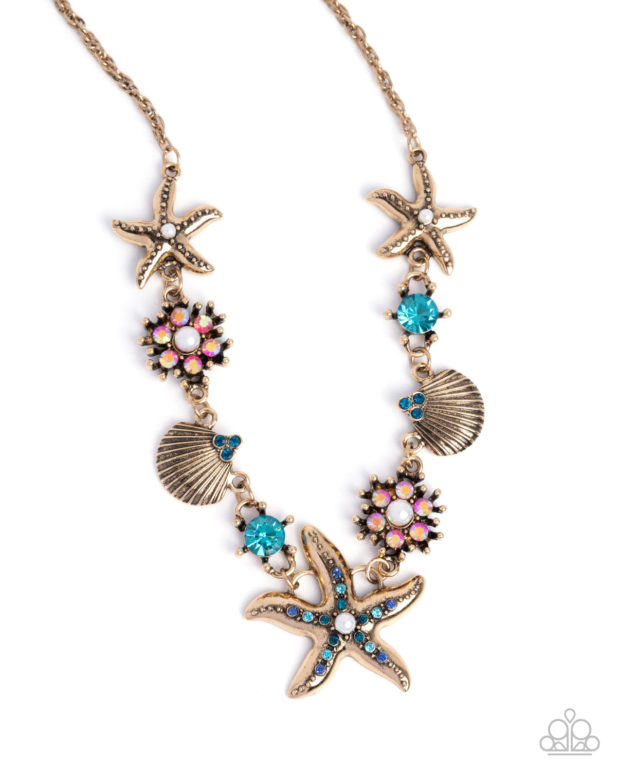 Starfish Song Blue & Gold Charm Necklace & Bracelet Set - Paparazzi Accessories-on model - CarasShop.com - Paparazzi Jewelry by Cara Jewels