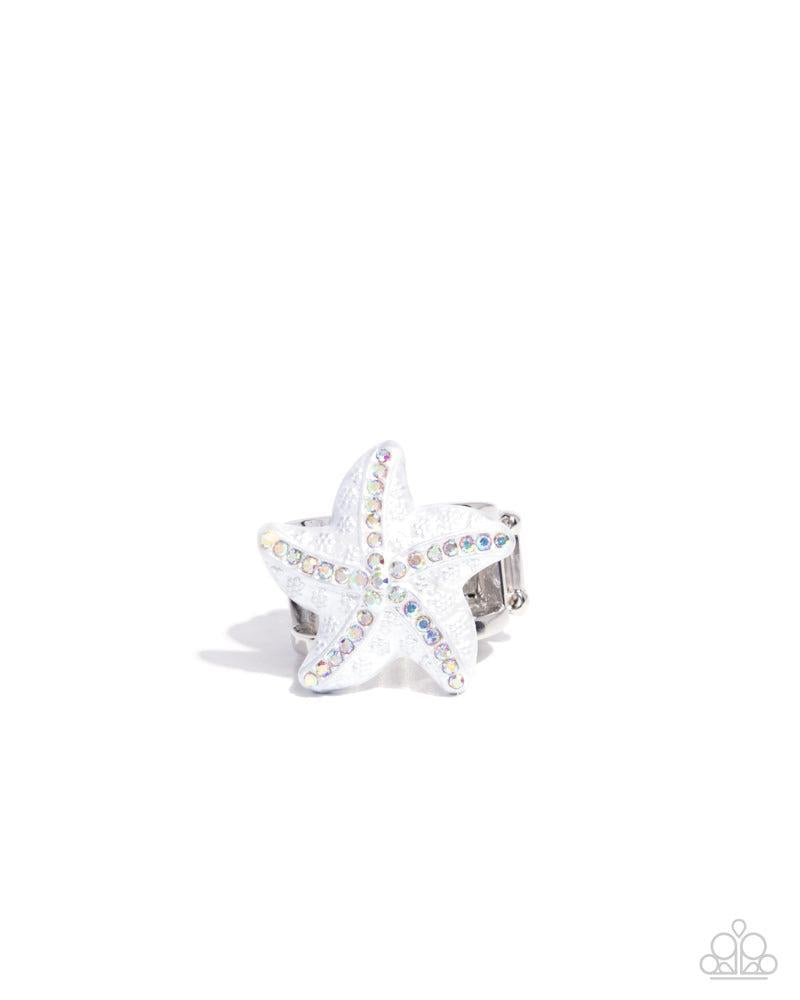 Starfish Souvenir White Ring - Paparazzi Accessories- lightbox - CarasShop.com - Paparazzi Jewelry by Cara Jewels