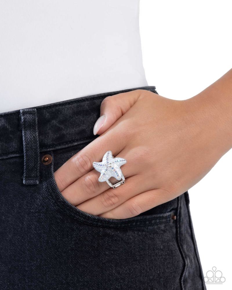 Starfish Souvenir White Ring - Paparazzi Accessories- on model - CarasShop.com - Paparazzi Jewelry by Cara Jewels