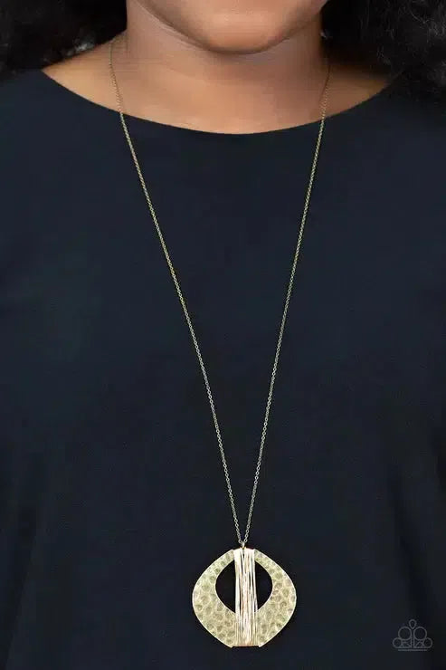 State of the ARTISAN Brass Necklace - Paparazzi Accessories- on model - CarasShop.com - Paparazzi Jewelry by Cara Jewels
