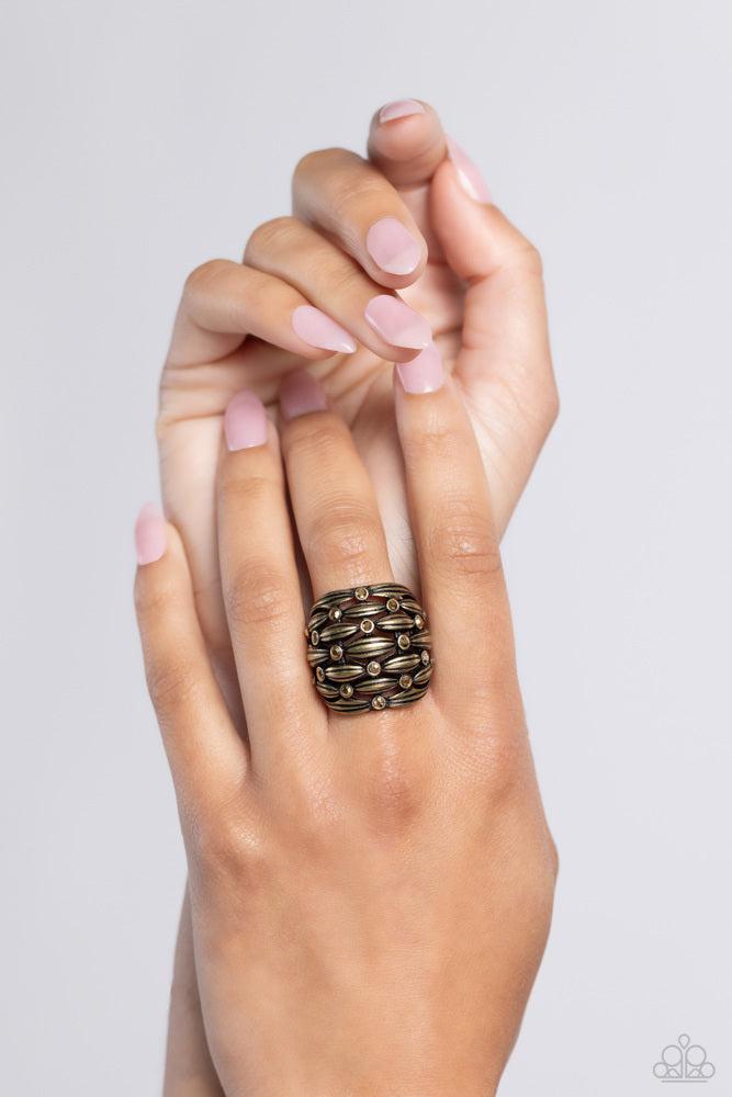 Steadfast Stack Brass Ring - Paparazzi Accessories- lightbox - CarasShop.com - Paparazzi Jewelry by Cara Jewels