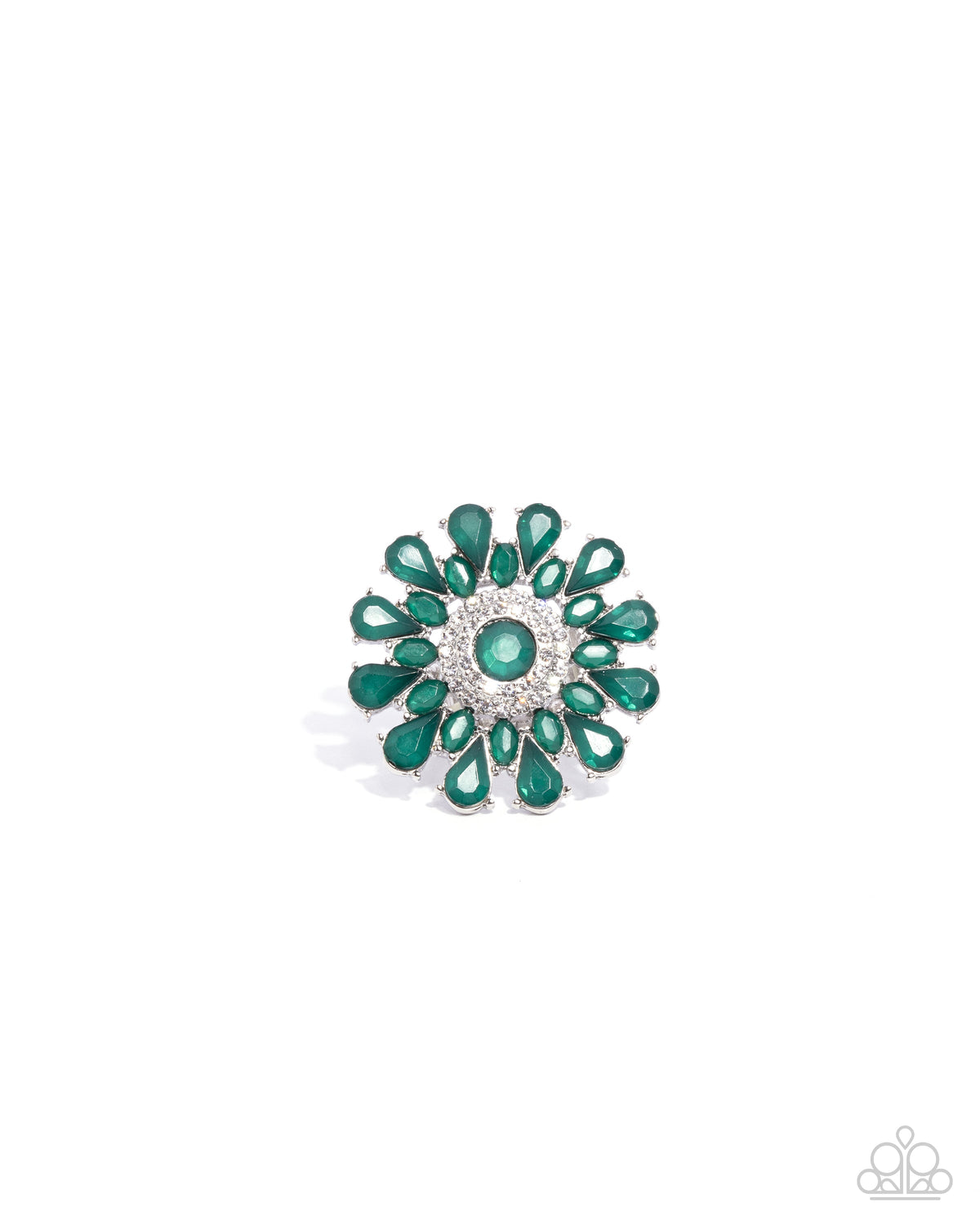 Steady Shimmer Green Rhinestone Ring - Paparazzi Accessories- lightbox - CarasShop.com - Paparazzi Jewelry by Cara Jewels