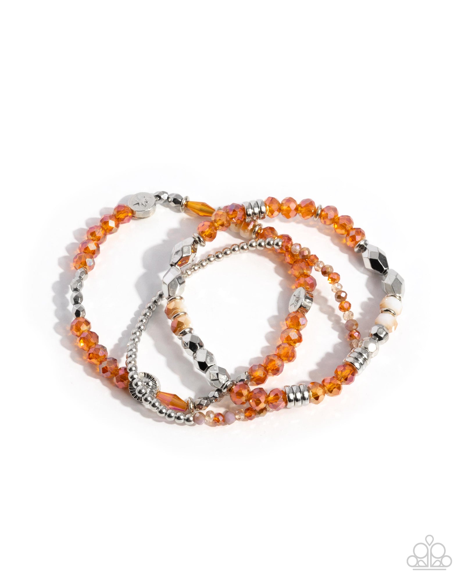 Stellar Salvage Orange & Silver Bracelet - Paparazzi Accessories- lightbox - CarasShop.com - Paparazzi Jewelry by Cara Jewels