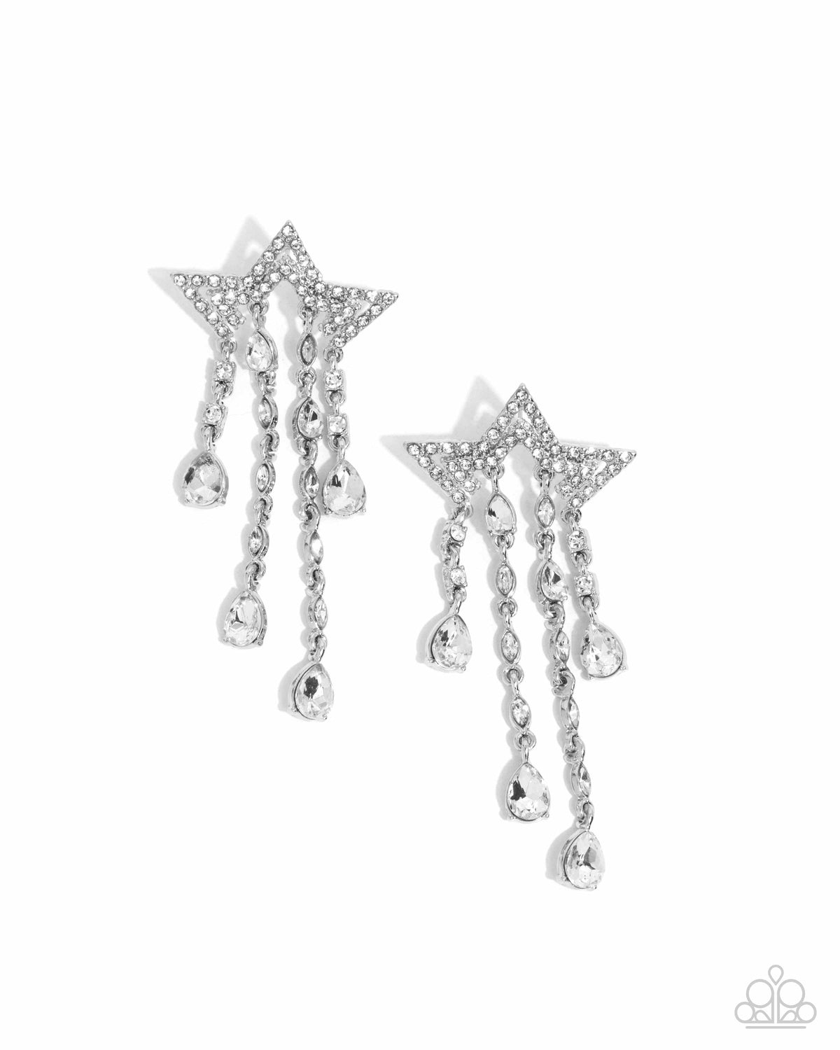 Stellar Scale White Rhinestone Star Earrings - Paparazzi Accessories- lightbox - CarasShop.com - Paparazzi Jewelry by Cara Jewels