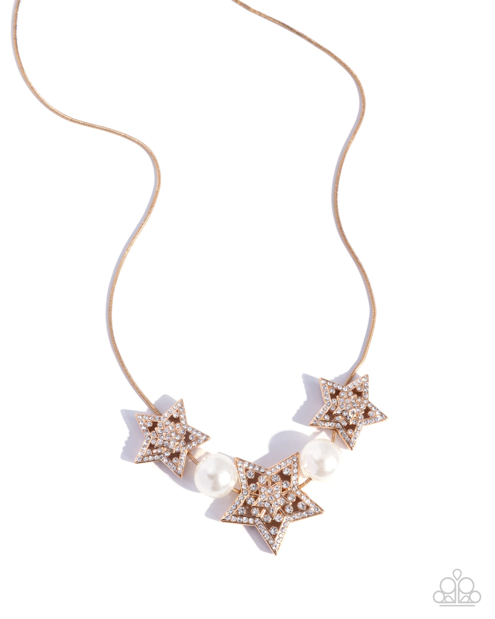 Stellar Scout Gold & White Rhinestone Star Necklace - Paparazzi Accessories- lightbox - CarasShop.com - Paparazzi Jewelry by Cara Jewels