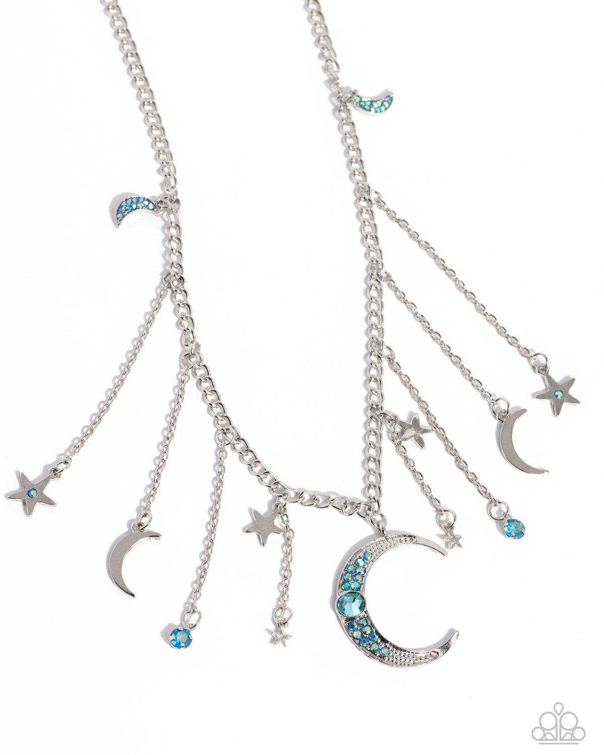 Stellar Selection Blue Rhinestone Moon & Stars Necklace - Paparazzi Accessories- lightbox - CarasShop.com - Paparazzi Jewelry by Cara Jewels