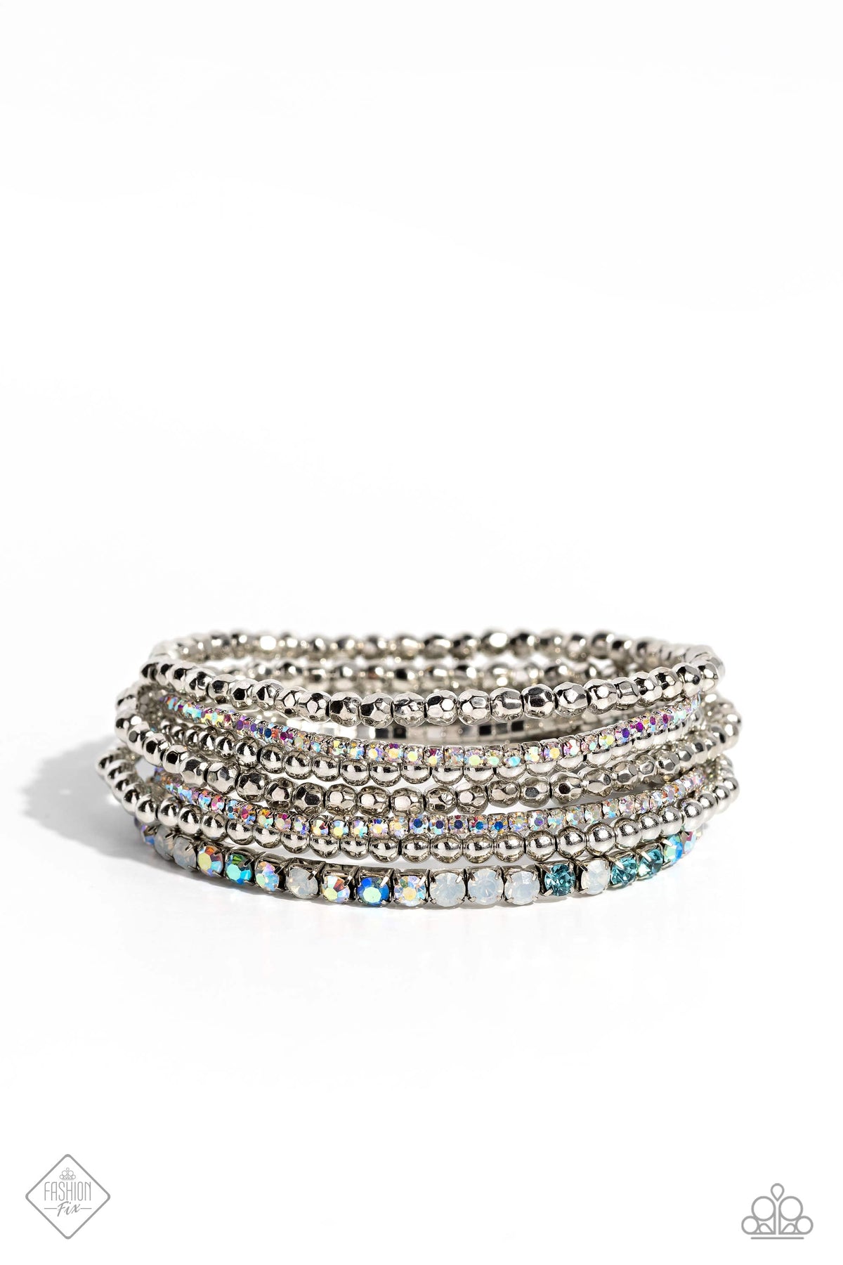 Stellar Sequence Blue & Iridescent Rhinestone Bracelet - Paparazzi Accessories- lightbox - CarasShop.com - Paparazzi Jewelry by Cara Jewels