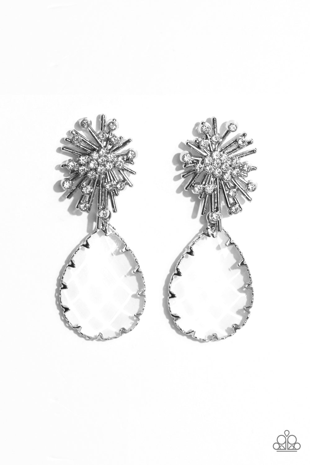 Stellar Shooting Star White Rhinestone and Silver Earrings - Paparazzi Accessories- lightbox - CarasShop.com - Paparazzi Jewelry by Cara Jewels