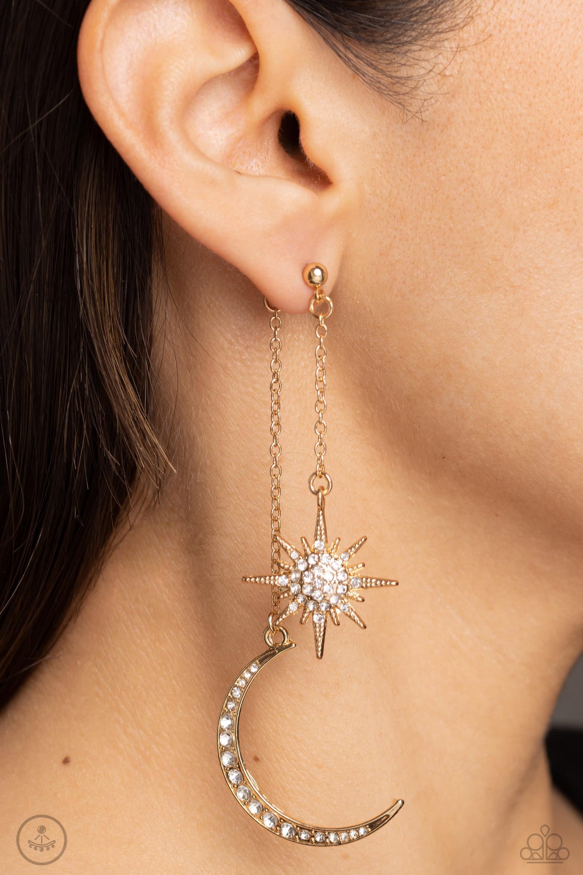 Stellar Showstopper Gold Post Earrings - Paparazzi Accessories- on model - CarasShop.com - Paparazzi Jewelry by Cara Jewels