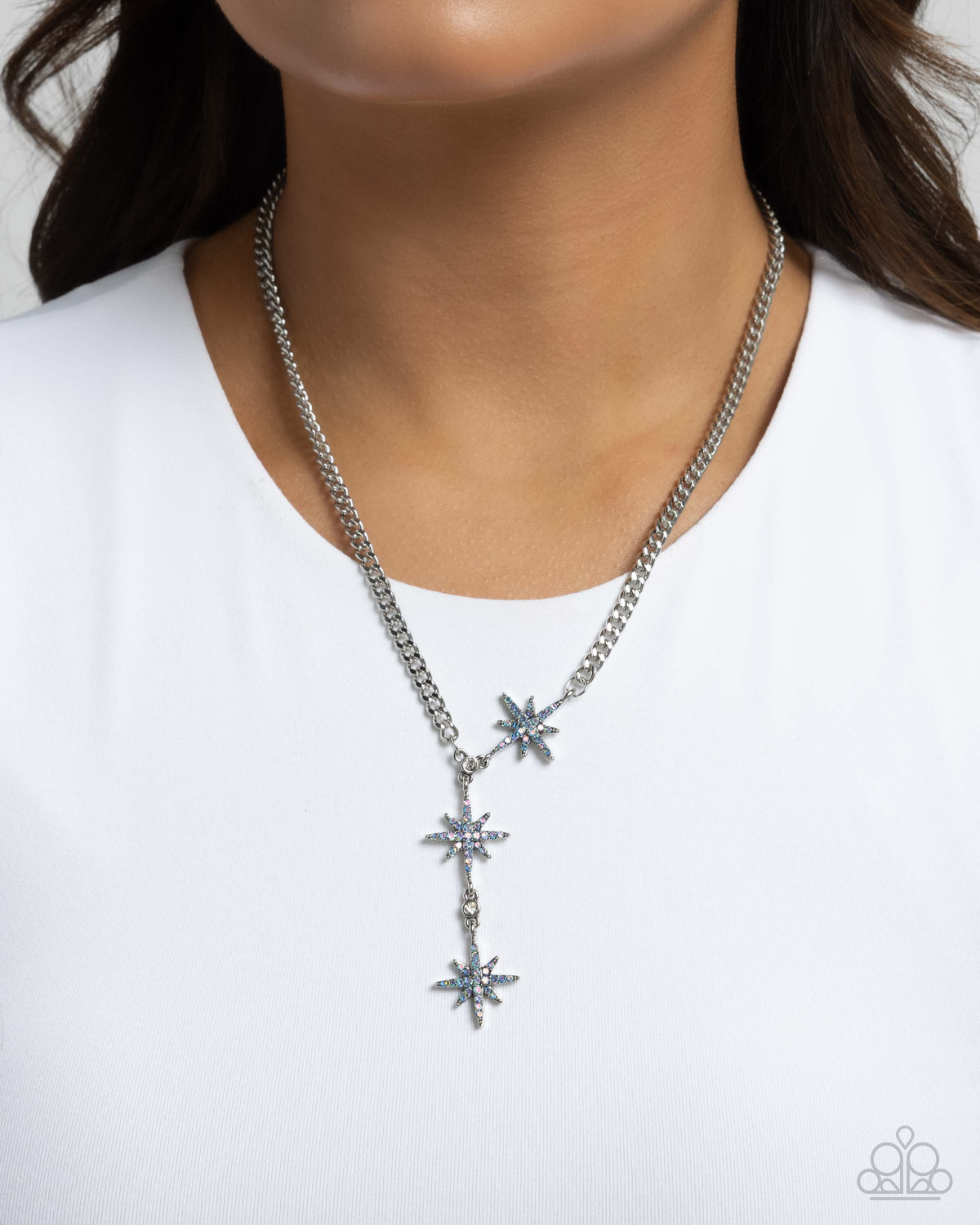 Stellar Story Blue Necklace - Paparazzi Accessories- on model - CarasShop.com - Paparazzi Jewelry by Cara Jewels