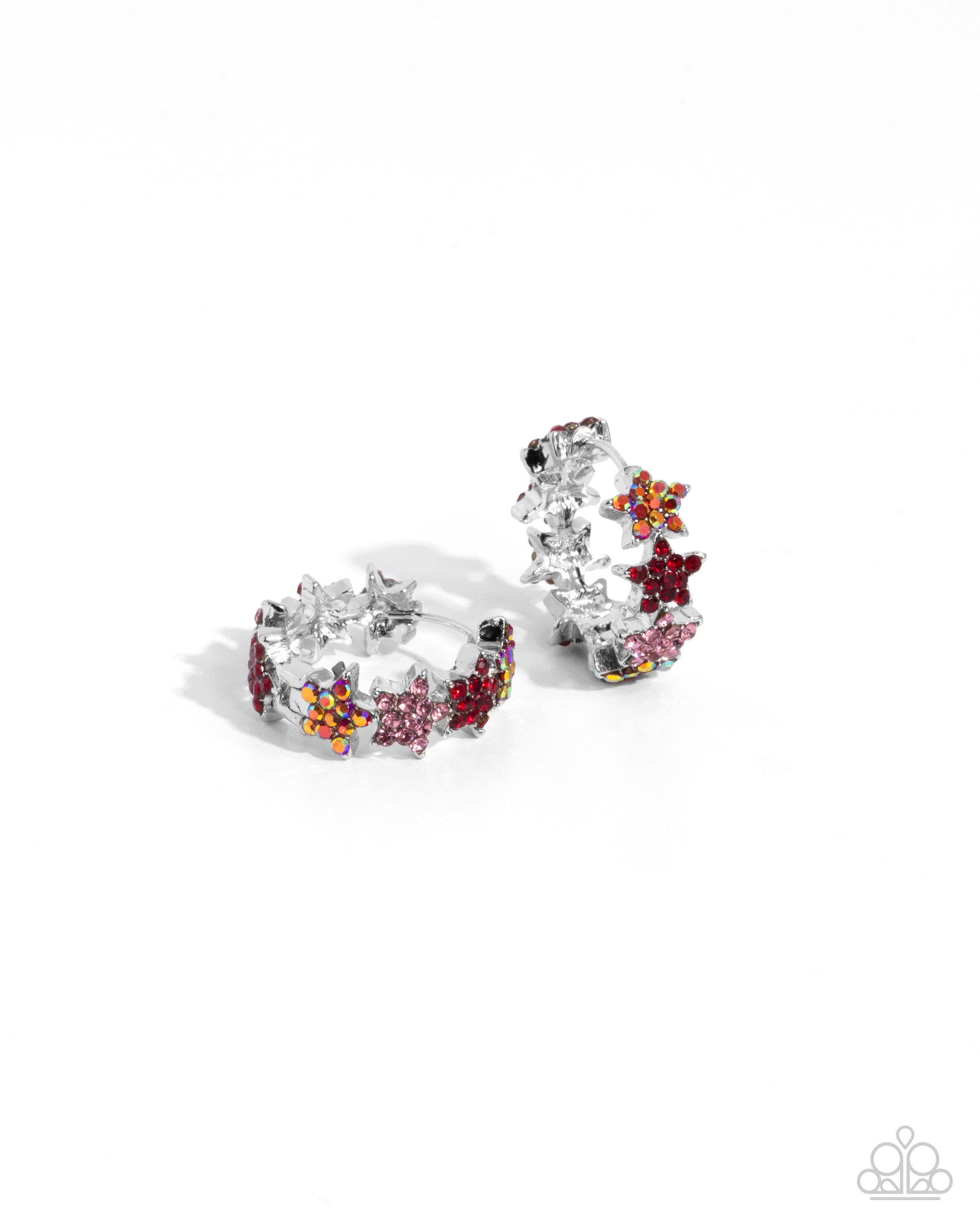 Stellar Surrender Red Star Mini Hoop Earrings - Paparazzi Accessories- lightbox - CarasShop.com - Paparazzi Jewelry by Cara Jewels