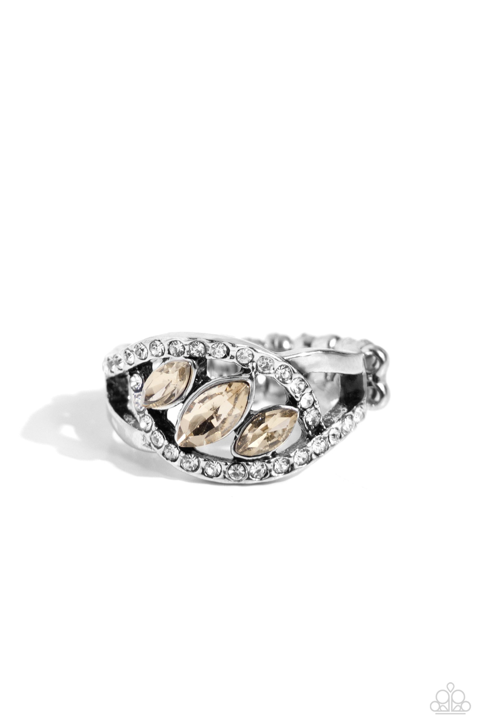 Stiletto Sparkle Brown & White Rhinestone Ring - Paparazzi Accessories- lightbox - CarasShop.com - Paparazzi Jewelry by Cara Jewels