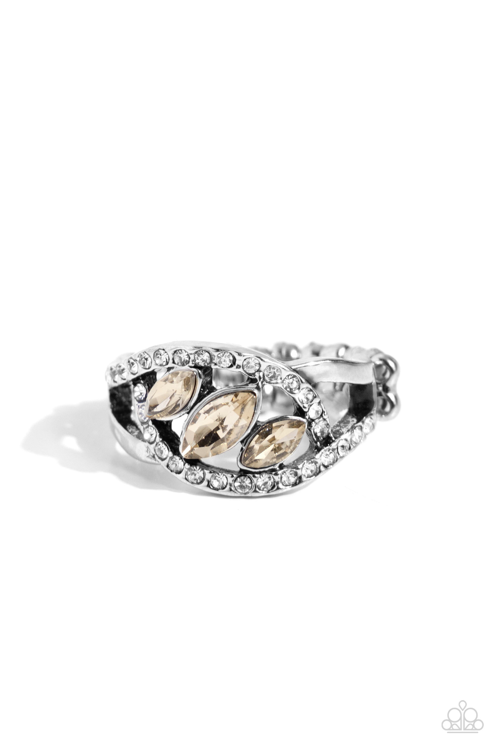 Stiletto Sparkle Brown & White Rhinestone Ring - Paparazzi Accessories- lightbox - CarasShop.com - Paparazzi Jewelry by Cara Jewels