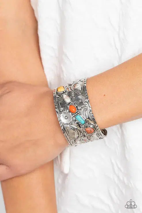 Still FLORAL Stones Multi Bracelet - Paparazzi Accessories- on model - CarasShop.com - Paparazzi Jewelry by Cara Jewels