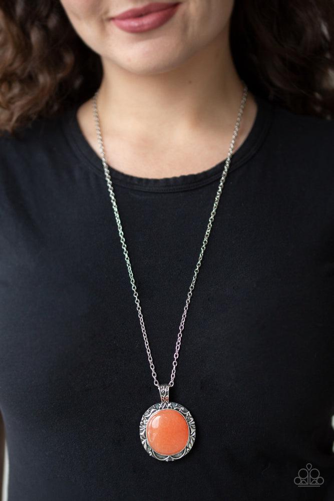 Stone Aura Orange Necklace - Paparazzi Accessories- on model - CarasShop.com - Paparazzi Jewelry by Cara Jewels
