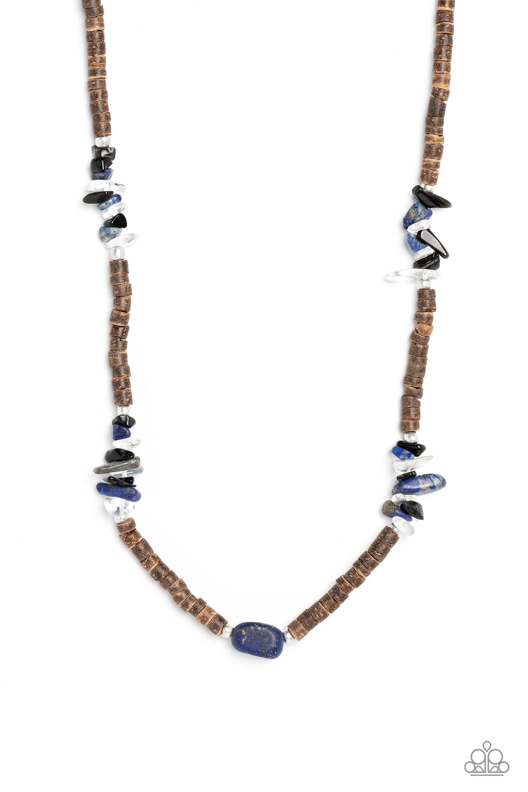 Stony Survivor Blue Lapis Stone & Wood Bead Urban Necklace - Paparazzi Accessories- lightbox - CarasShop.com - Paparazzi Jewelry by Cara Jewels