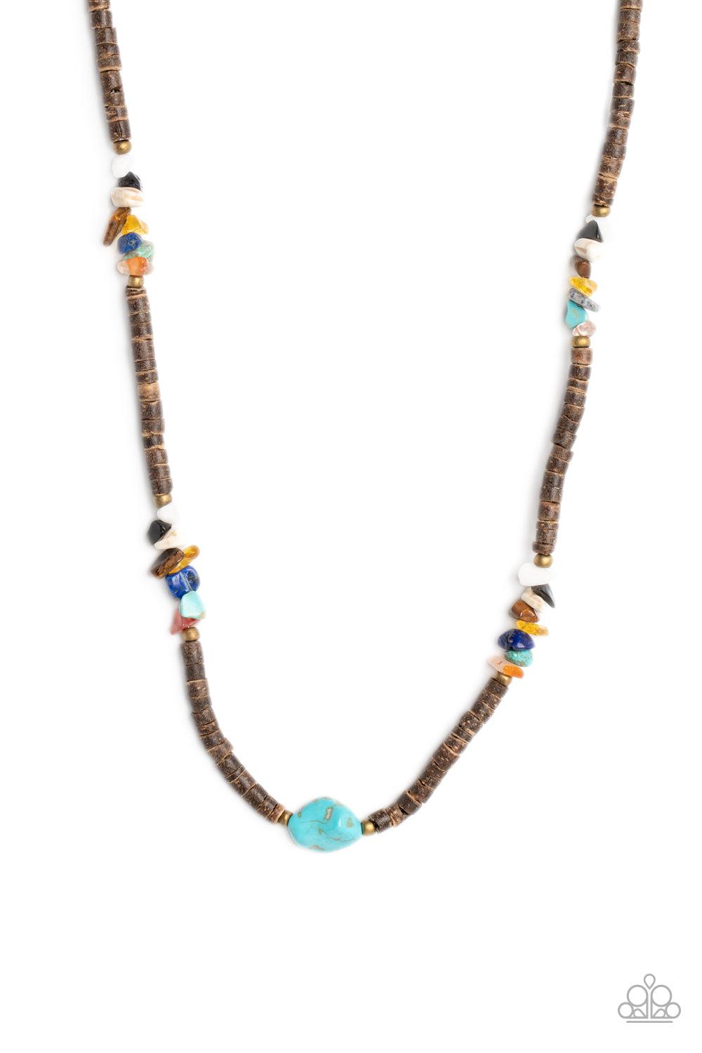 Stony Survivor Multi Stone and Wood Urban Necklace - Paparazzi Accessories- lightbox - CarasShop.com - Paparazzi Jewelry by Cara Jewels