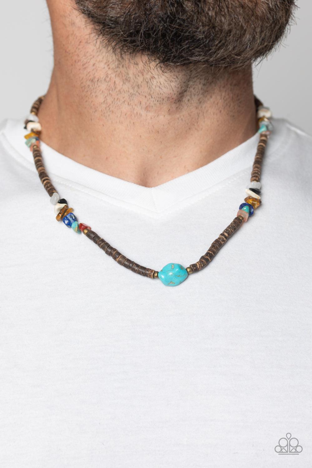Stony Survivor Multi Stone and Wood Urban Necklace - Paparazzi Accessories- on model - CarasShop.com - Paparazzi Jewelry by Cara Jewels