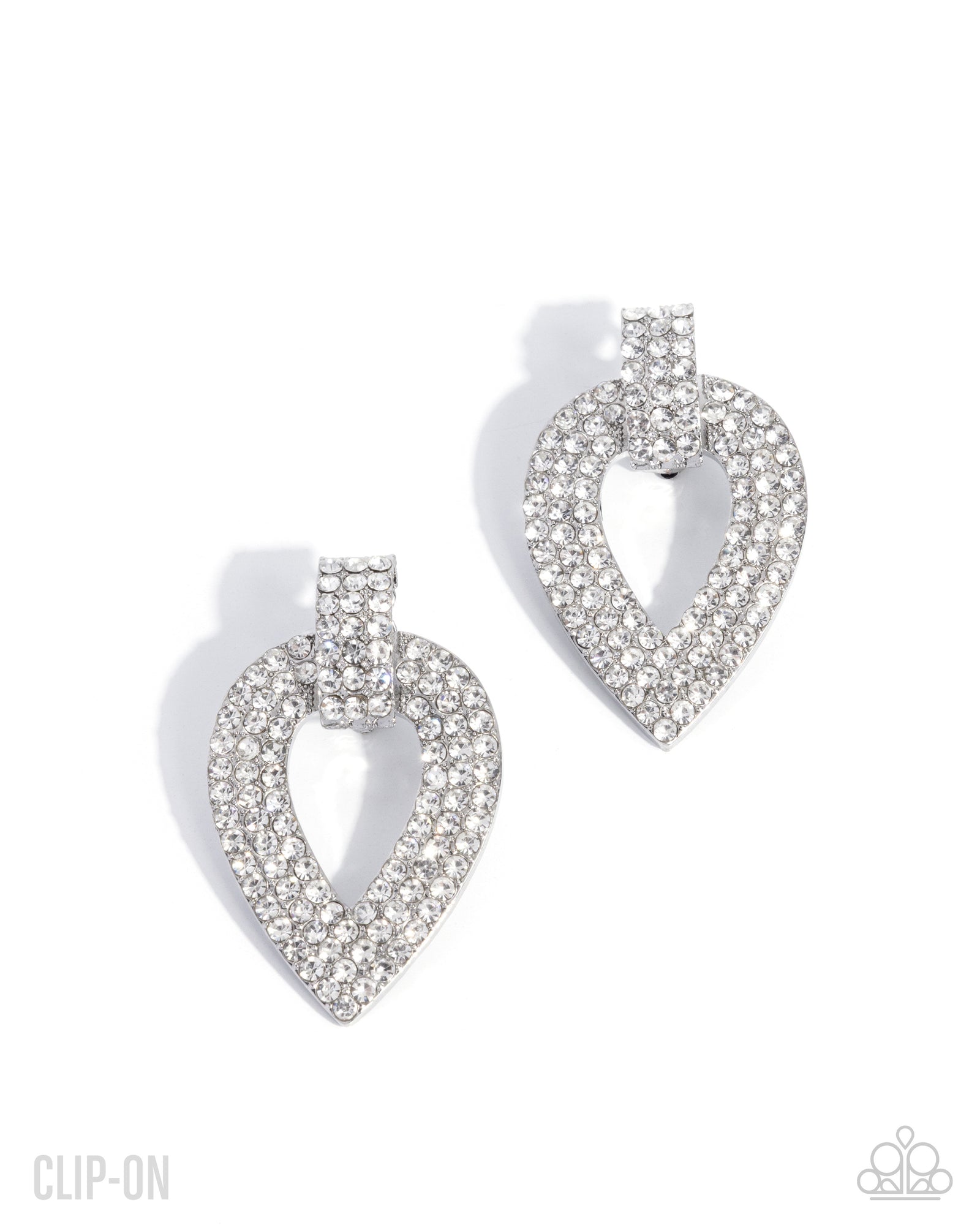 Stop and Shimmer White Rhinestone Clip-on Earrings - Paparazzi Accessories- lightbox - CarasShop.com - Paparazzi Jewelry by Cara Jewels