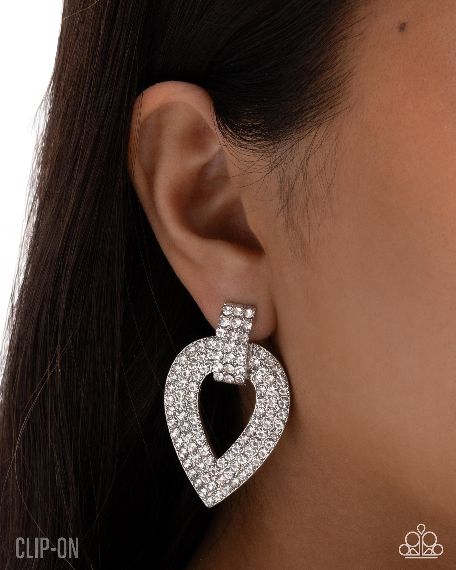 Stop and Shimmer White Rhinestone Clip-on Earrings - Paparazzi Accessories- lightbox - CarasShop.com - Paparazzi Jewelry by Cara Jewels