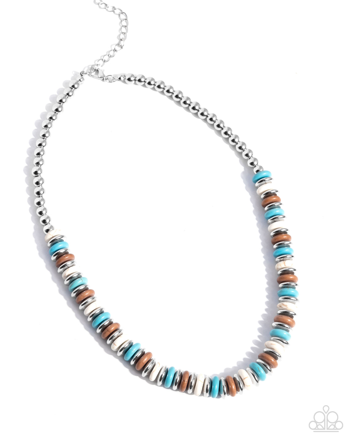Straightforward Stones Turquoise Blue, White & Brown Stone Necklace - Paparazzi Accessories- lightbox - CarasShop.com - Paparazzi Jewelry by Cara Jewels