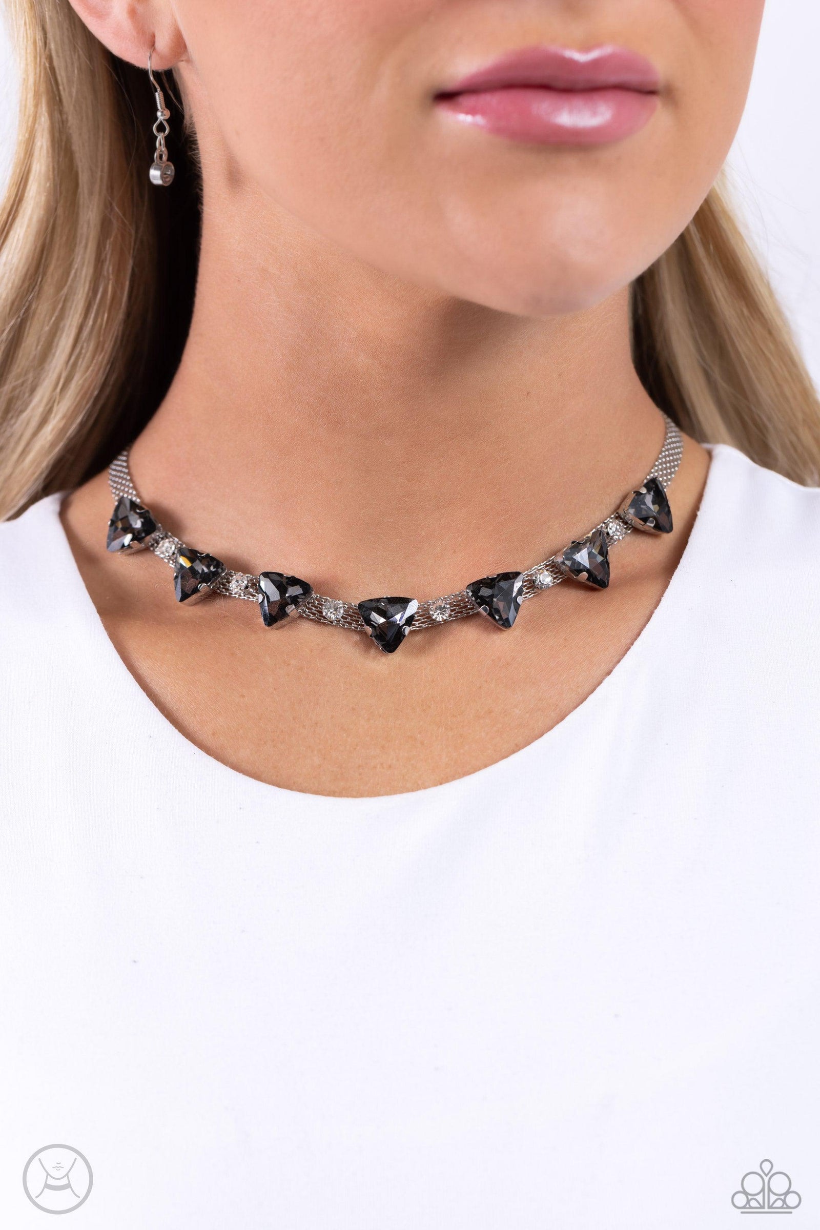Strands of Sass Silver Rhinestone Choker Necklace - Paparazzi Accessories- lightbox - CarasShop.com - Paparazzi Jewelry by Cara Jewels