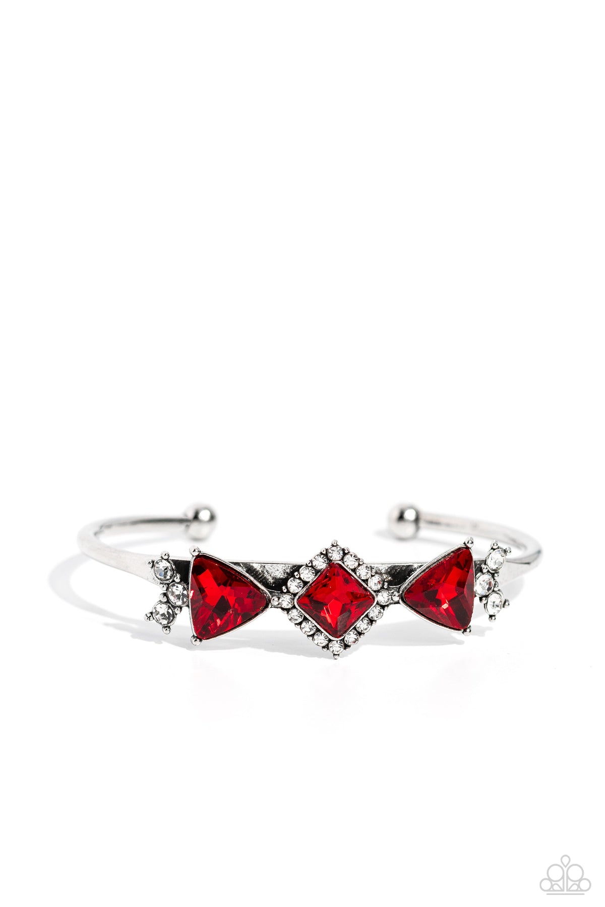 Strategic Sparkle Red Rhinestone Cuff Bracelet - Paparazzi Accessories- lightbox - CarasShop.com - Paparazzi Jewelry by Cara Jewels