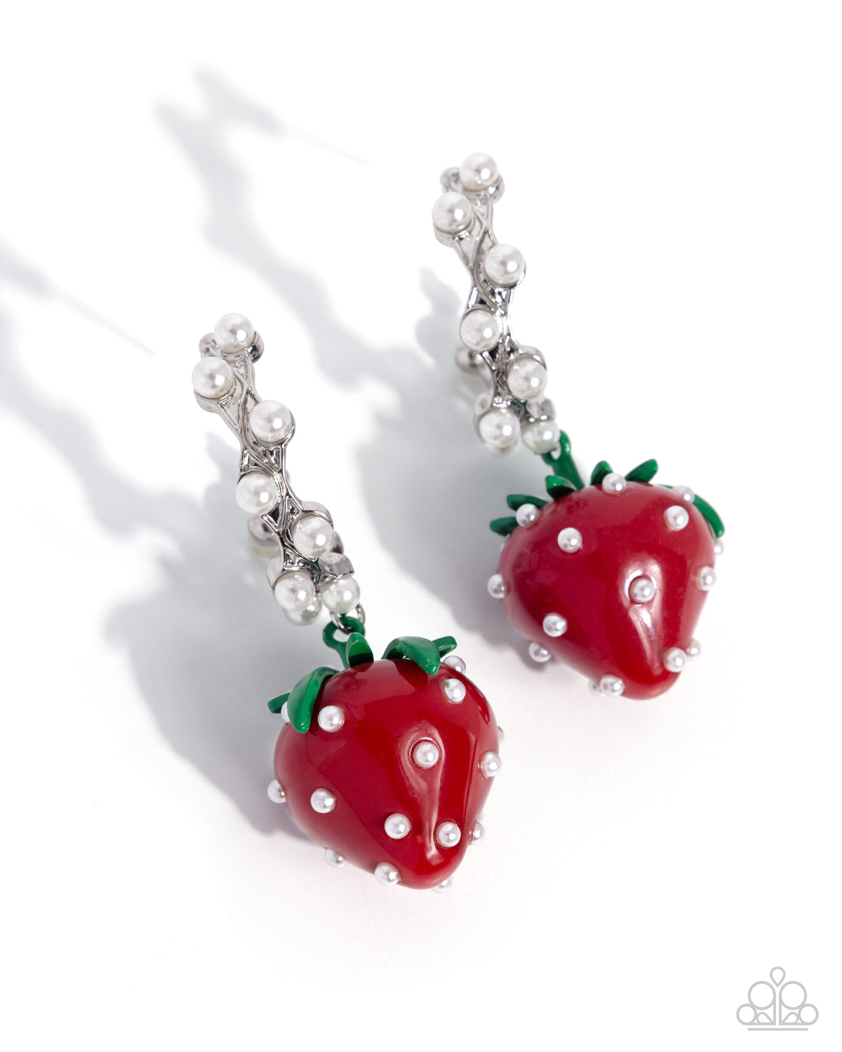 Strawberry Picnic Red & White Pearl Hoop Earrings - Paparazzi Accessories- lightbox - CarasShop.com - Paparazzi Jewelry by Cara Jewels