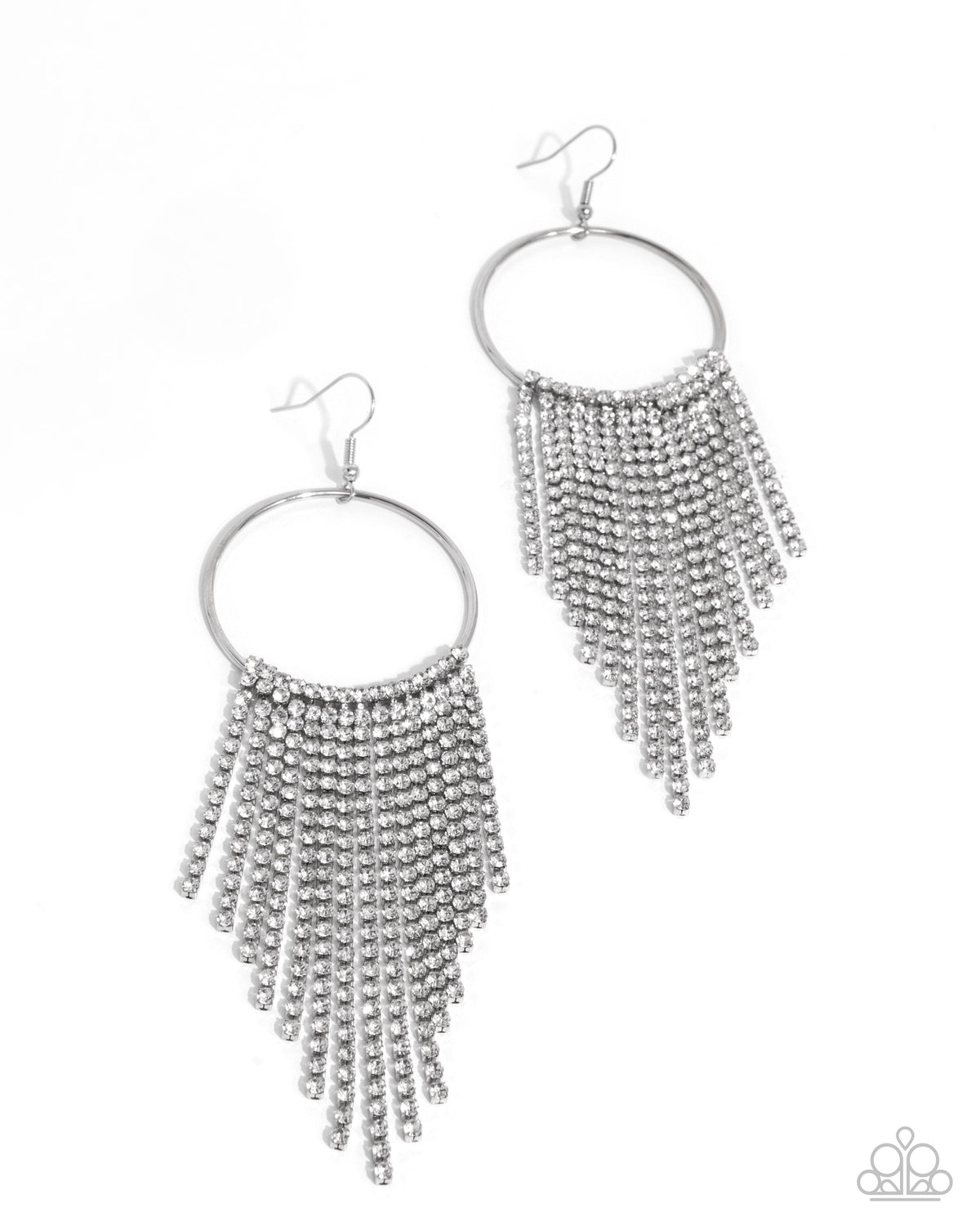 Streamlined Shimmer White Rhinestone Earrings - Paparazzi Accessories- lightbox - CarasShop.com - Paparazzi Jewelry by Cara Jewels