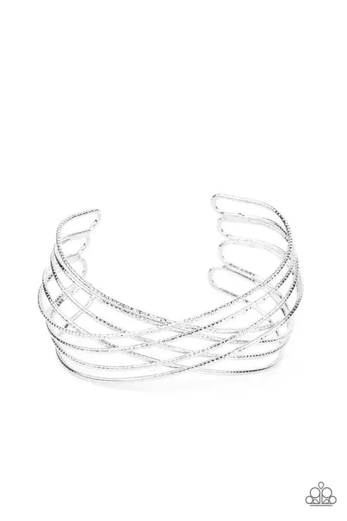 Strike Out Shimmer Silver Bracelet - Paparazzi Accessories- lightbox - CarasShop.com - Paparazzi Jewelry by Cara Jewels