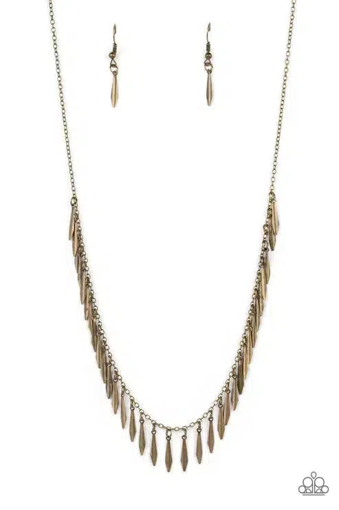 Striking Sheen Brass Necklace - Paparazzi Accessories- lightbox - CarasShop.com - Paparazzi Jewelry by Cara Jewels