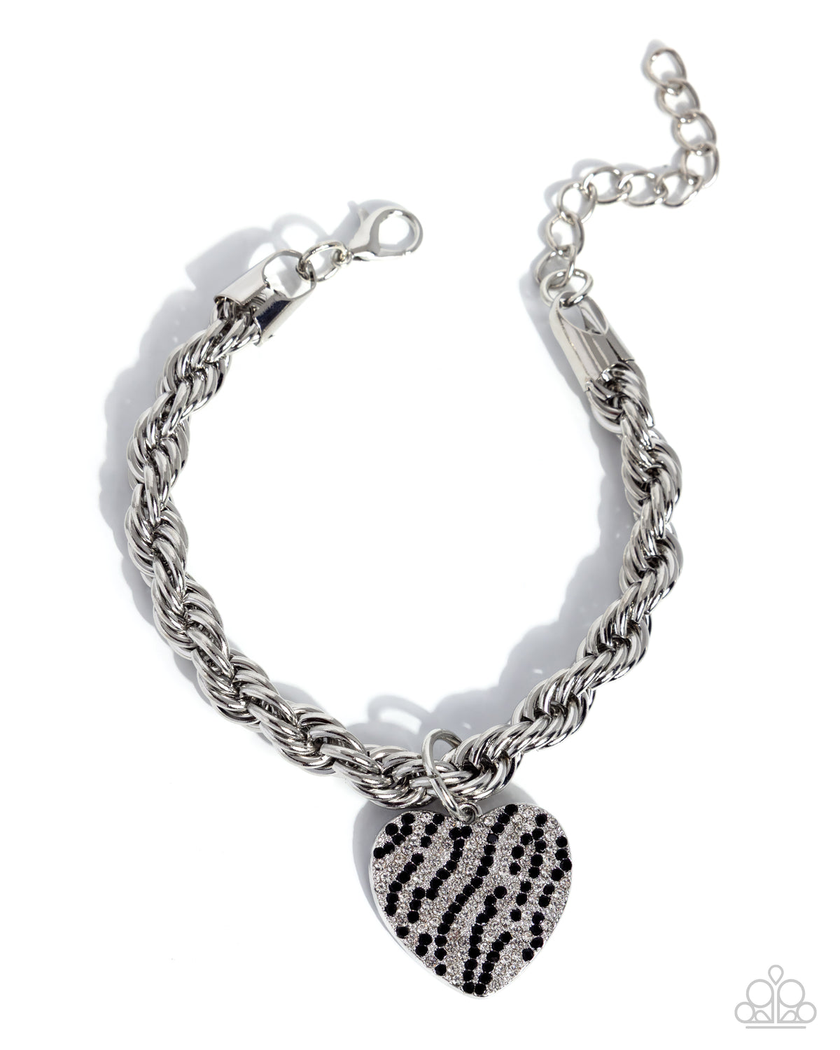 Striped Sentiment Black & White Rhinestone Zebra Stripe Heart Bracelet - Paparazzi Accessories- lightbox - CarasShop.com - Paparazzi Jewelry by Cara Jewels