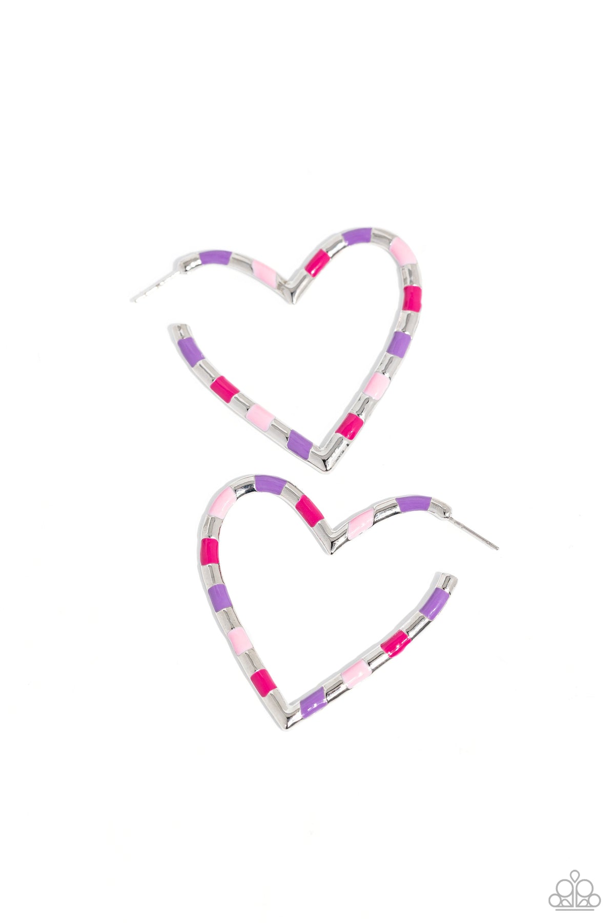 Striped Sweethearts Pink Heart Hoop Earrings - Paparazzi Accessories- lightbox - CarasShop.com - Paparazzi Jewelry by Cara Jewels
