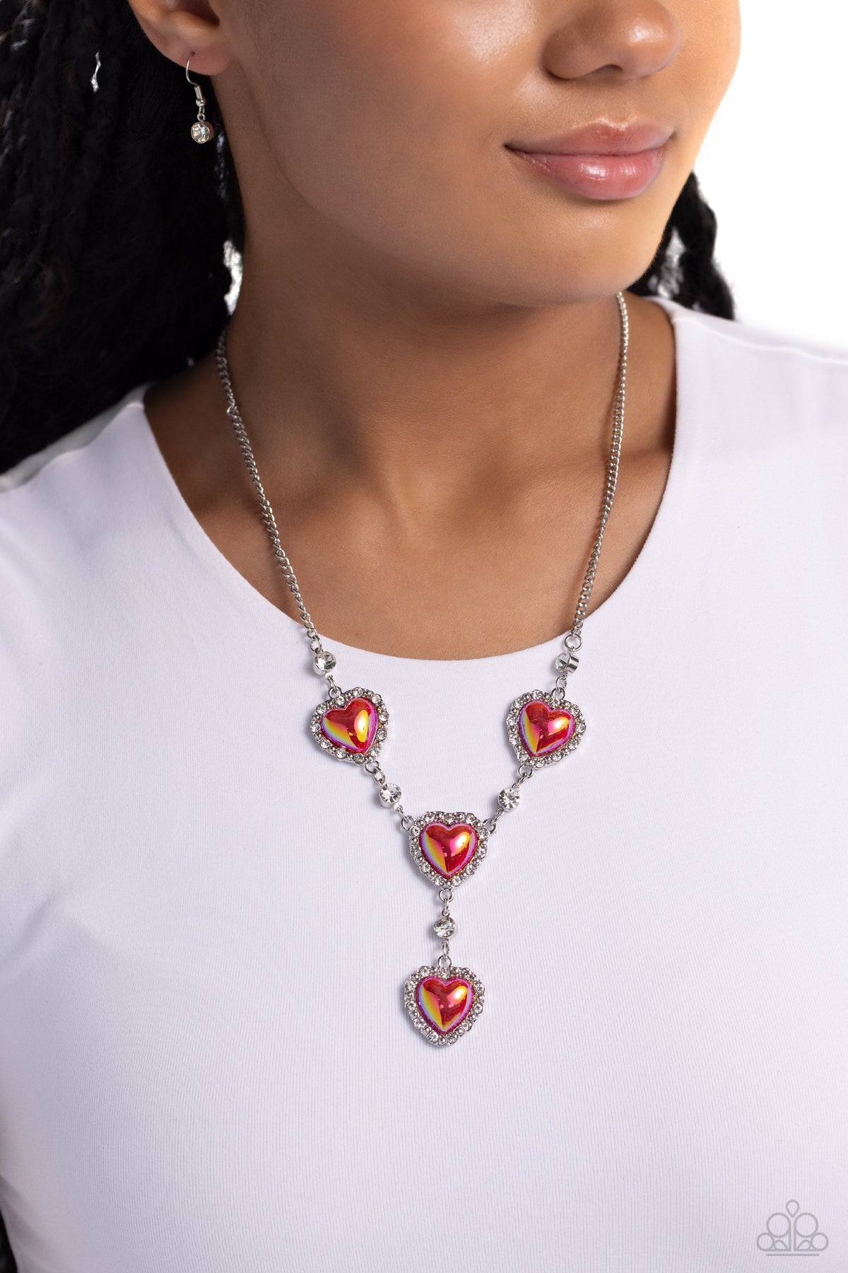 Stuck On You Red Heart Necklace - Paparazzi Accessories- on model - CarasShop.com - Paparazzi Jewelry by Cara Jewels