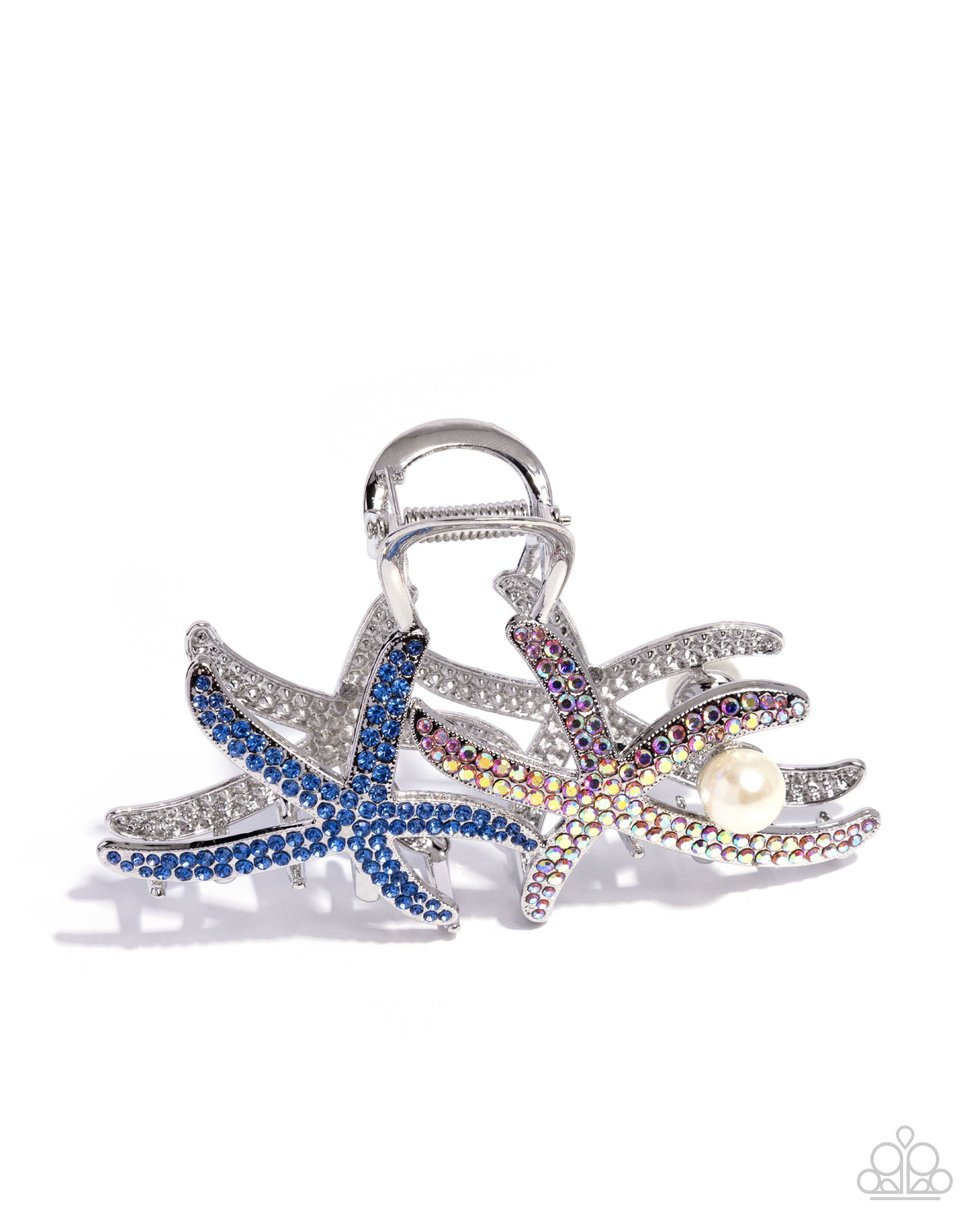 Stunning Starfish Multi Blue & Peach Rhinestone Hair Clip - Paparazzi Accessories- lightbox - CarasShop.com - Paparazzi Jewelry by Cara Jewels