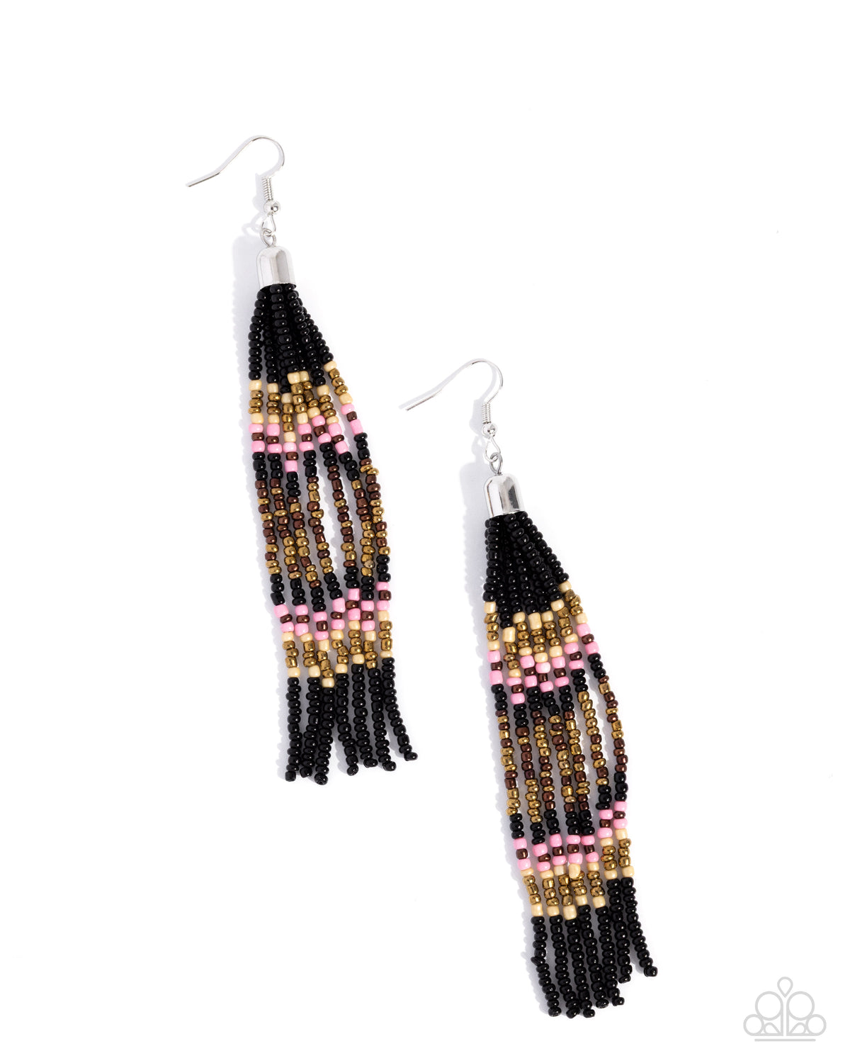 Stunning Strands Black & Brass Seed Bead Earrings - Paparazzi Accessories- lightbox - CarasShop.com - Paparazzi Jewelry by Cara Jewels