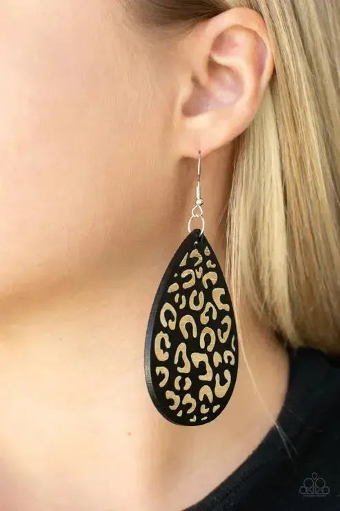 Suburban Jungle Black Earrings - Paparazzi Accessories- on model - CarasShop.com - Paparazzi Jewelry by Cara Jewels
