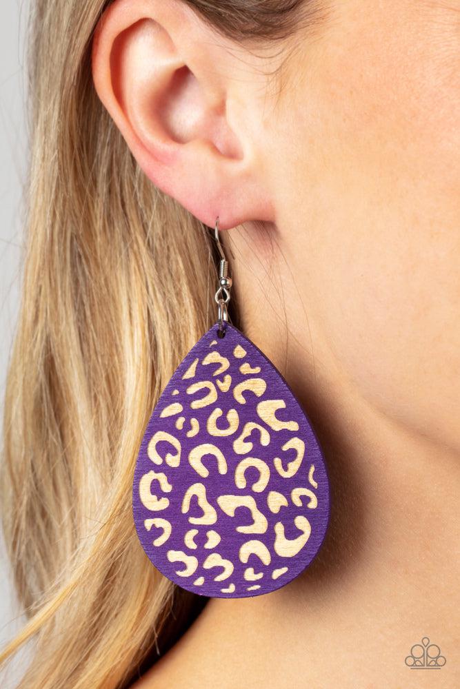 Suburban Jungle Purple Earrings - Paparazzi Accessories- on model - CarasShop.com - Paparazzi Jewelry by Cara Jewels