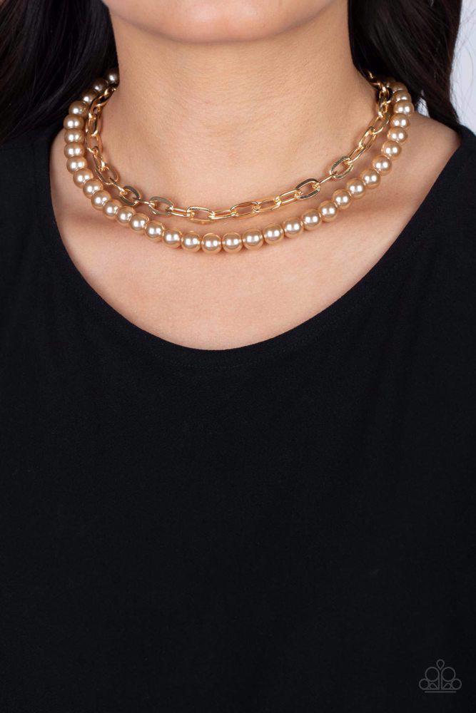 Suburban Yacht Club Brown Necklace - Paparazzi Accessories- on model - CarasShop.com - Paparazzi Jewelry by Cara Jewels