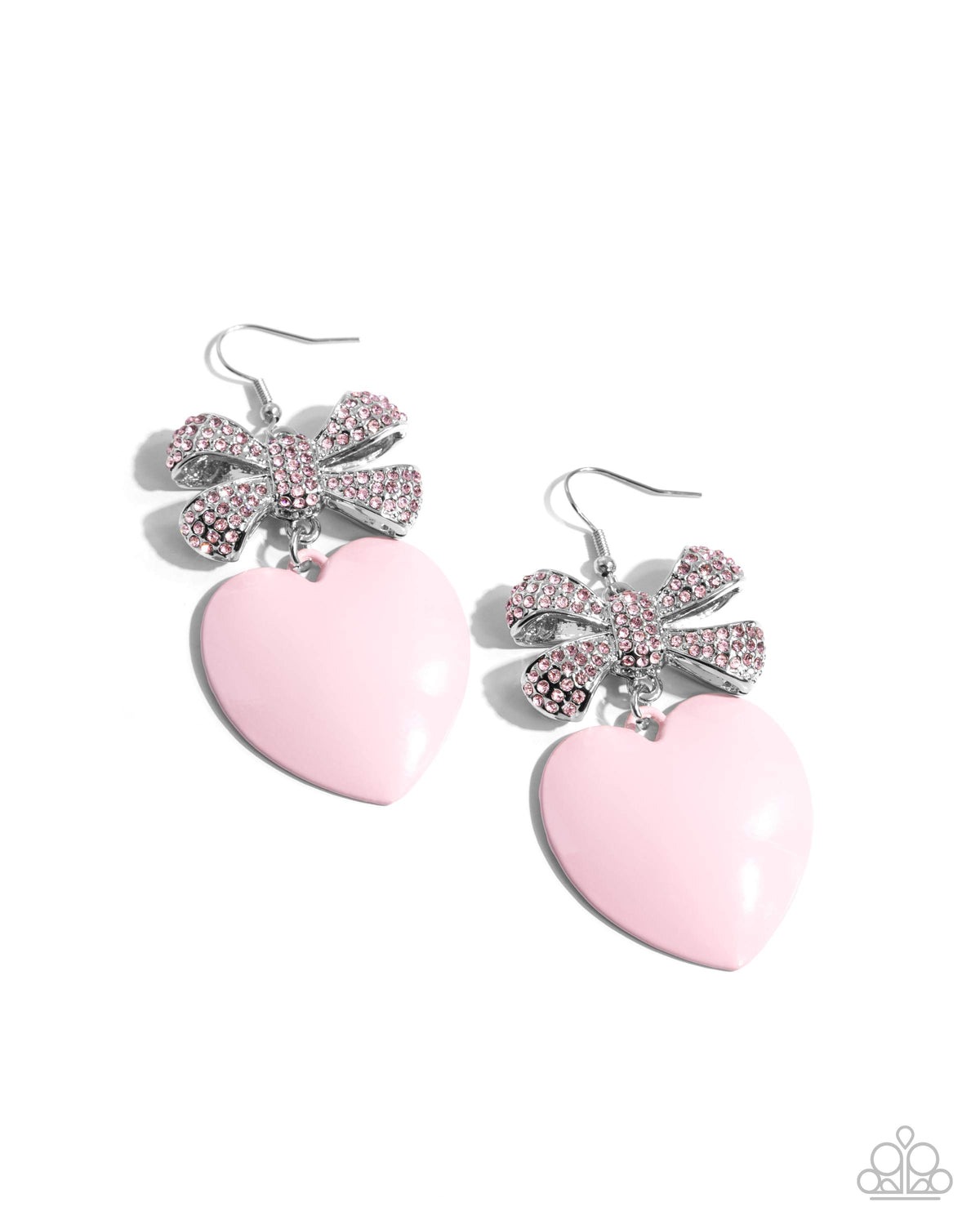 Suitable Sweetheart Pink Rhinestone Heart Earrings - Paparazzi Accessories- lightbox - CarasShop.com - Paparazzi Jewelry by Cara Jewels