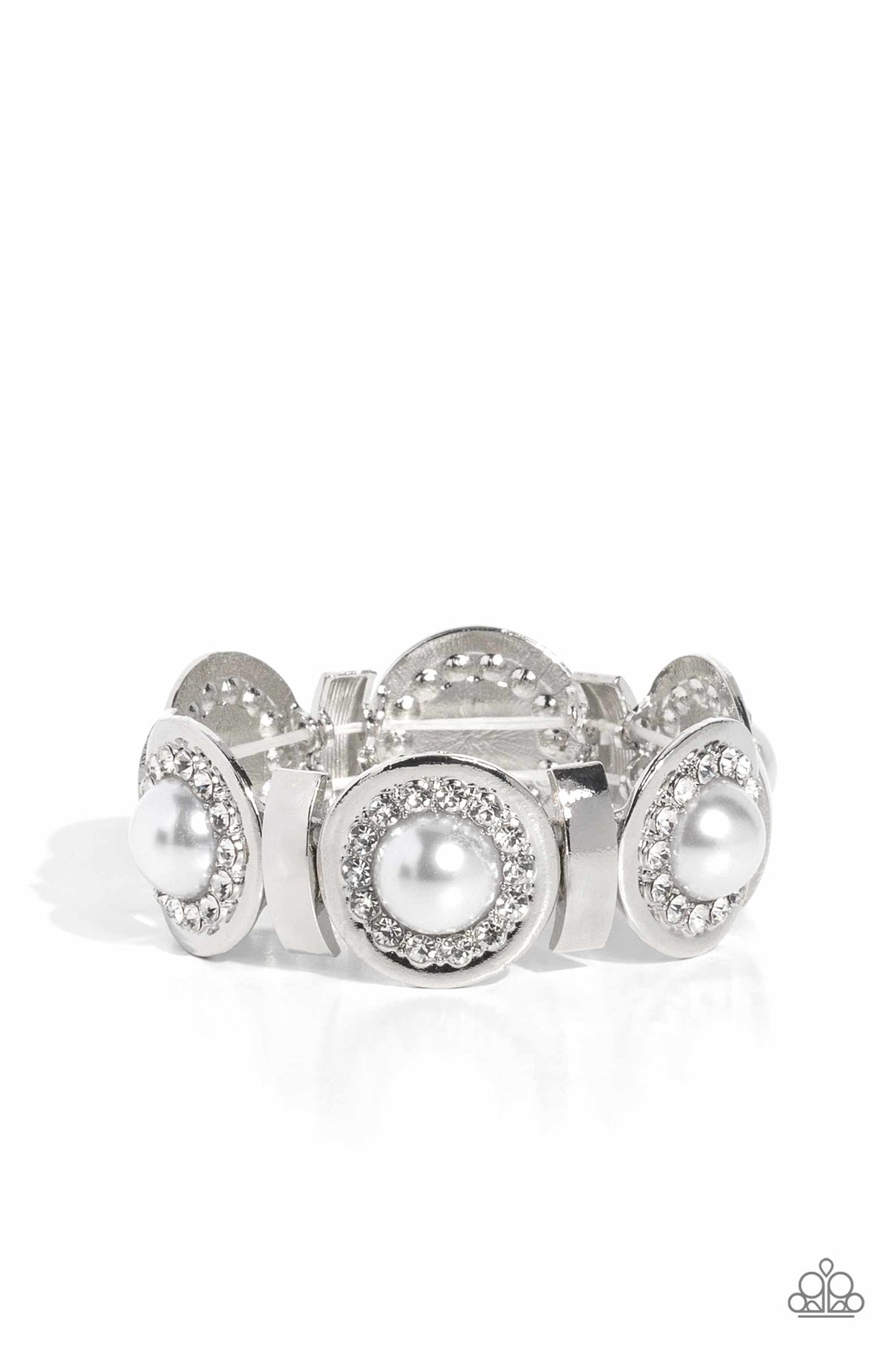 Summer Serenade White Pearl & Rhinestone Bracelet - Paparazzi Accessories- lightbox - CarasShop.com - Paparazzi Jewelry by Cara Jewels