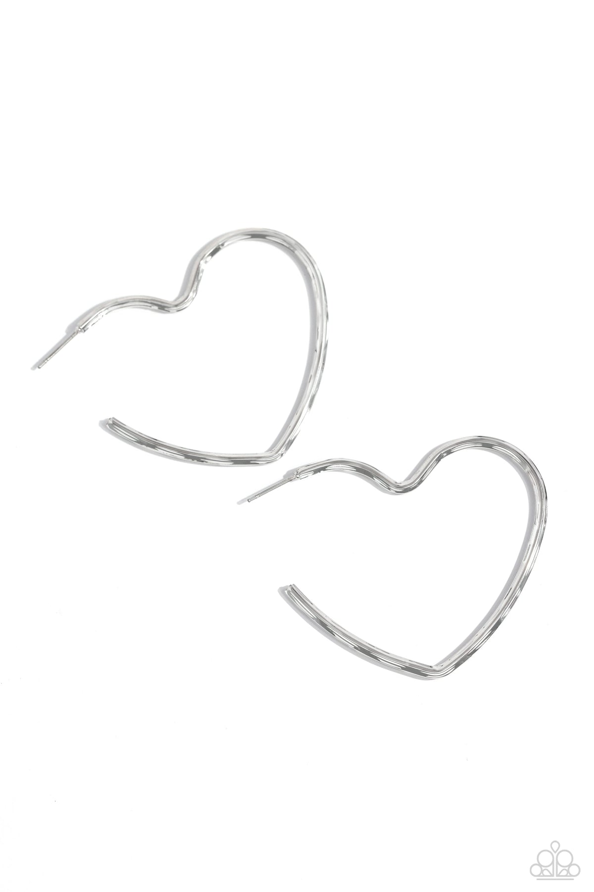 Summer Sweethearts Silver Heart Hoop Earrings - Paparazzi Accessories- lightbox - CarasShop.com - Paparazzi Jewelry by Cara Jewels