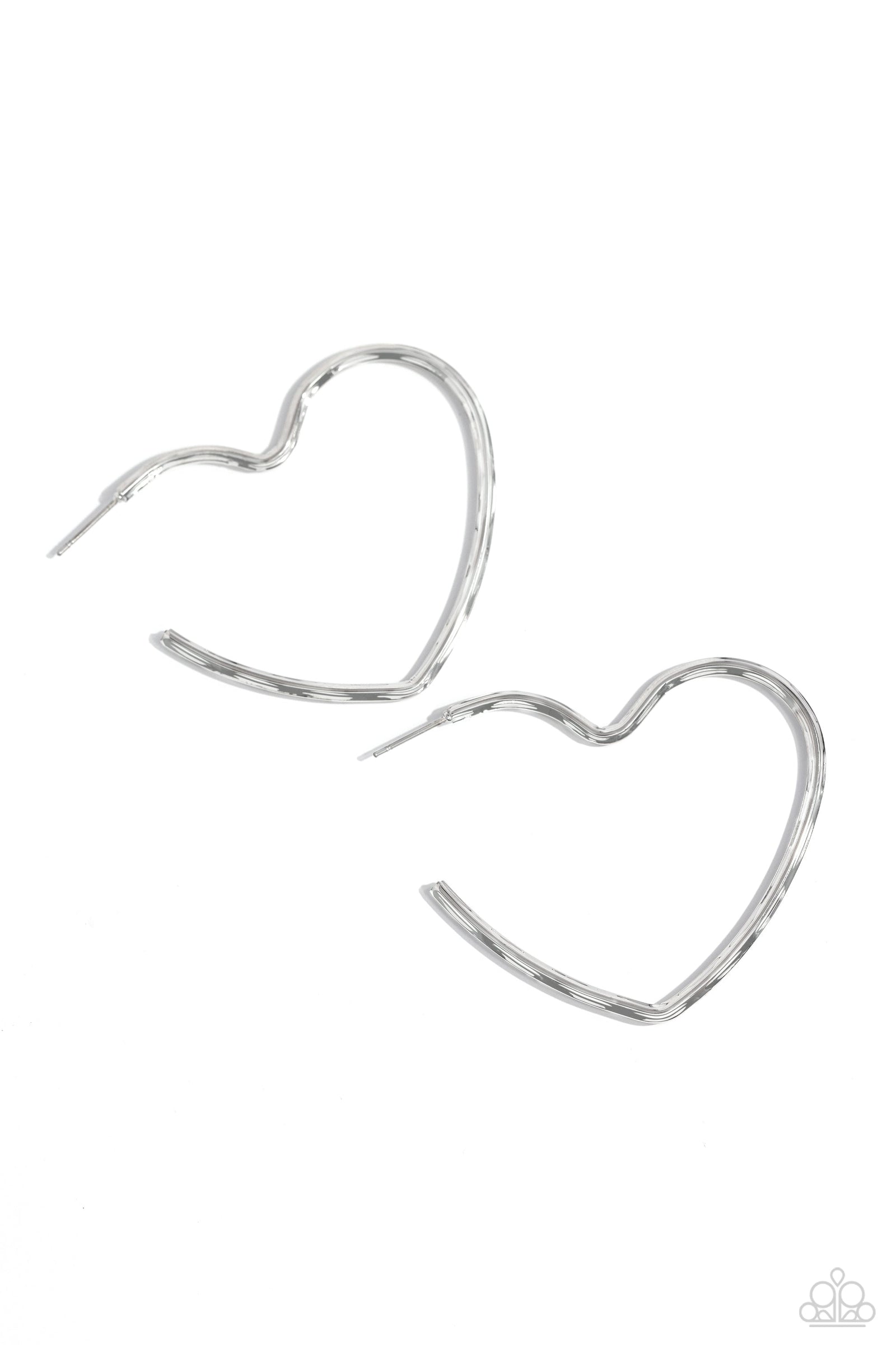 Summer Sweethearts Silver Heart Hoop Earrings - Paparazzi Accessories- lightbox - CarasShop.com - Paparazzi Jewelry by Cara Jewels
