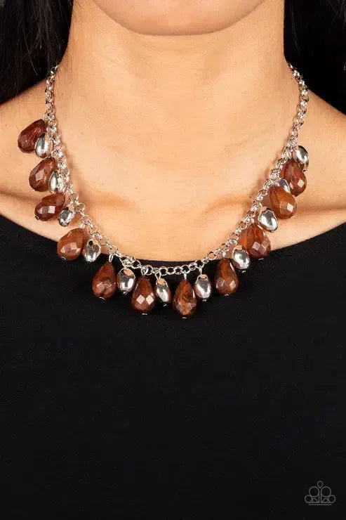 Summertime Tryst Brown Necklace - Paparazzi Accessories-on model - CarasShop.com - Paparazzi Jewelry by Cara Jewels