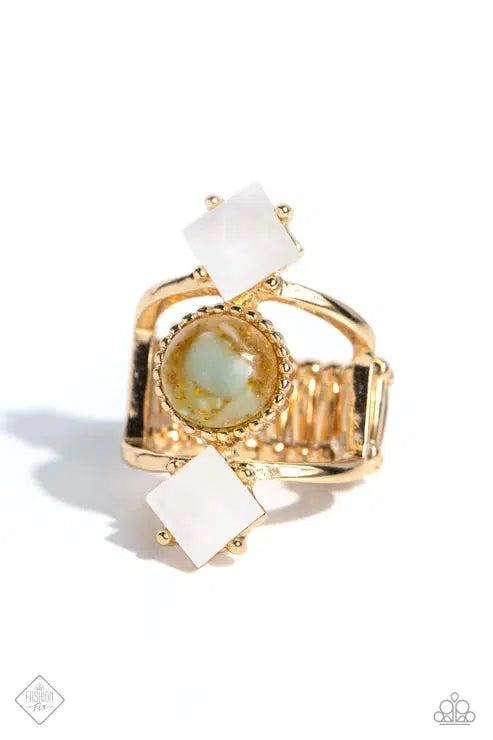 Sunbeam Showcase Gold Ring - Paparazzi Accessories- lightbox - CarasShop.com - Paparazzi Jewelry by Cara Jewels